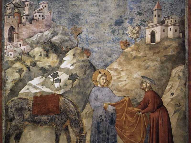 Giotto, San Francesco dona il mantello a un povero, 1296-1299