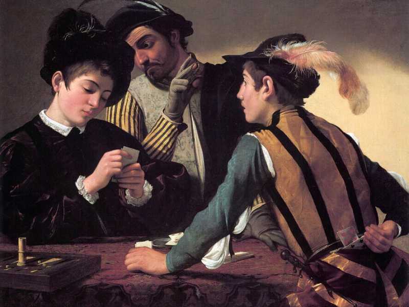 <span style="color: rgb(32, 33, 34); font-family: sans-serif; font-size: 20px;">Caravaggio, I bari, olio su tela, 1594 (Fort Worth, Kimbell Art Museum)</span>