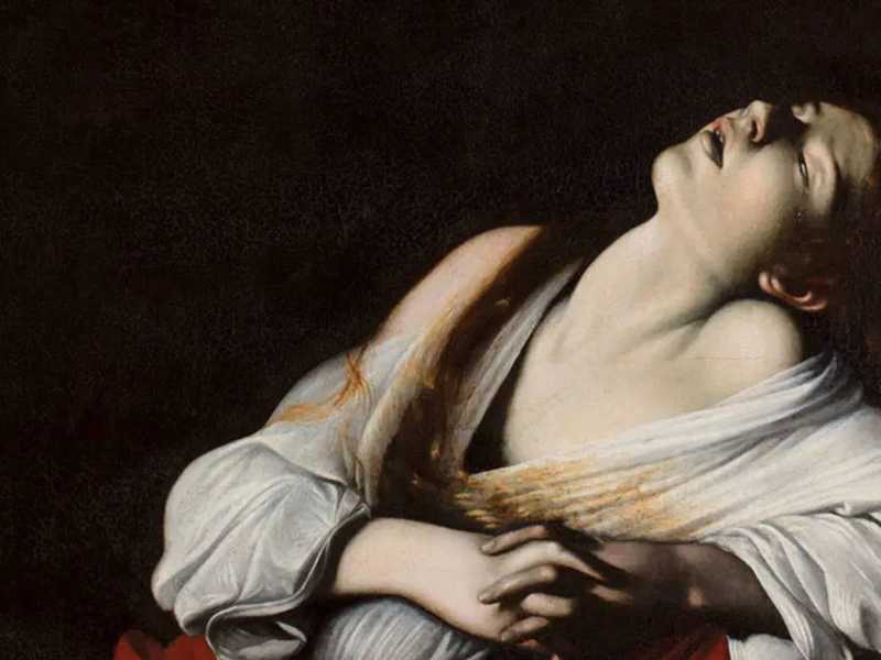 Maria Maddalena in estasi, dettaglio del quadro attribuito a Caravaggio, Collezione privata, Roma, via Wikimedia Commons<br />
