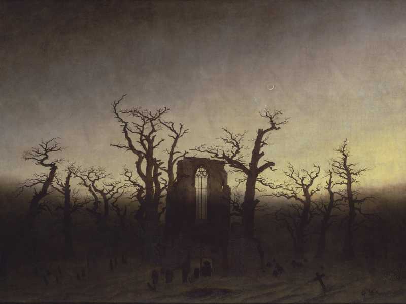 Abbazia nel querceto di Caspar David Friedrich, olio su tela, 1809-1810, Alte Nationalgalerie, Berlino&nbsp;<br />