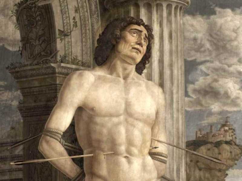 Un dettaglio del Martirio di San Sebastiano di&nbsp;Andrea Mantegna, 1481 circa, Museo del Louvre, Parigi<br />