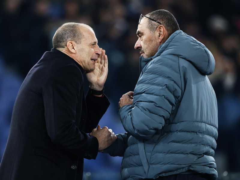 Massimiliano Allegri con Maurizio Sarri (foto Ansa)