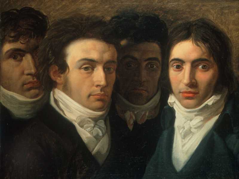 Giuseppe Bossi, "Autoritratto con Felice Bellotti, Gaetano Cattaneo e Carlo Porta", Pinacoteca di Brera<br />