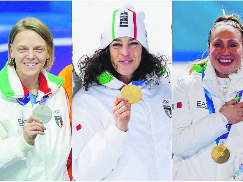 Arianna Fontana, 36 anni il 14 aprile; Federica Brignone, 36 il 14 luglio e Francesca Lollobrigida, 35 compiuti il 7 febbraio giorno della sua prima medaglia (foto Getty Images)