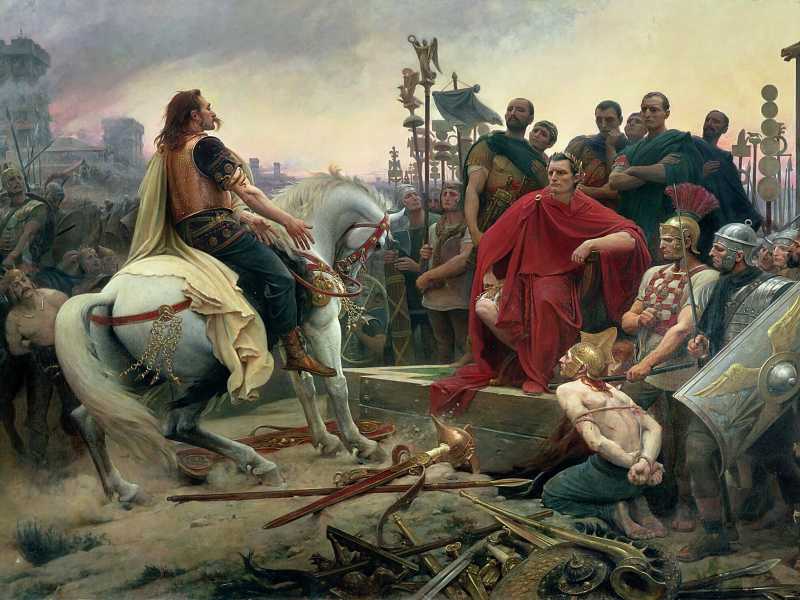 Vercingetorix jette ses armes aux pieds de Jules César, Lionel Royer, 1899, olio su tela, Musée Crozatier, Puy-en-Velay, Auvergne <br />