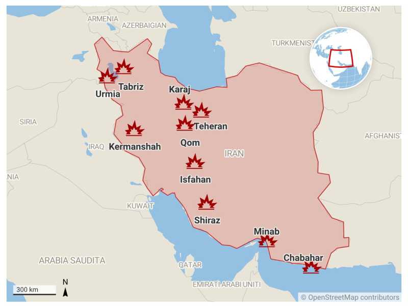 Tutti gli obiettivi colpiti negli attacchi in Iran e la risposta di Teheran, sulla mappa