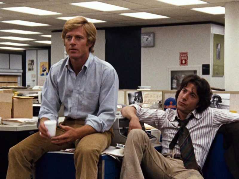 Robert Redfort e Dustin Hoffman nei panni di Bob Woodward e Carl Bernstein, nel film "Tutti gli uomini del presidente" (foto ANSA)