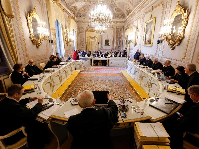 I giudici della Corte Costituzionale a Palazzo della Consulta durante l'udienza pubblica, Roma, 24 Febbraio 2026. ANSA/GIUSEPPE LAMI