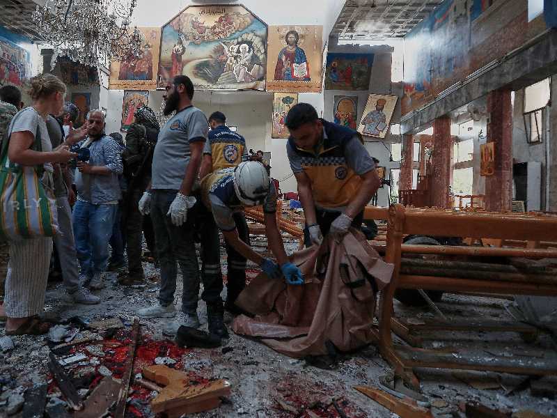 La chiesa di Sant'Elia a Damasco dopo l'attentato dello scorso giugno