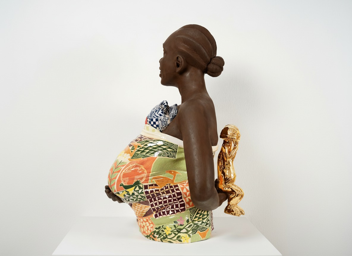  V. Fotso Nyie, Reine mère, 2022, ceramica policroma e oro, cm 80x58x49 Courtesy: l’artista e P420, Bologna; Photo Credit: Carlo Favero <div data-empty="true"><br></div><div data-empty="true"><br></div>
