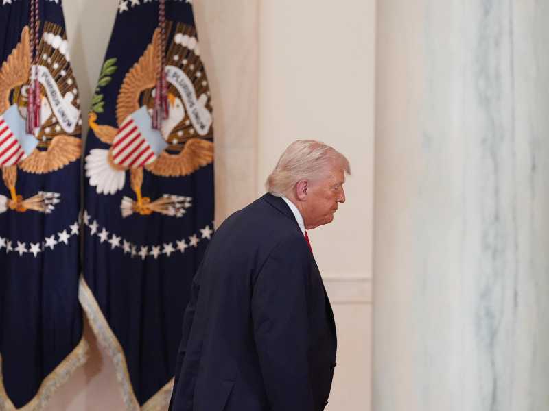 epa12865489 US President Donald J. Trump departs after speaking about the Iran war from the Cross Hall of the White House in Washington, DC, USA, 01 April 2026. EPA/ALEX BRANDON / POOL