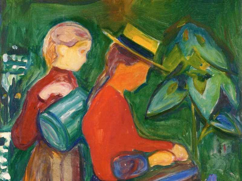 E. Munch, "Girls watering flowers", 1922