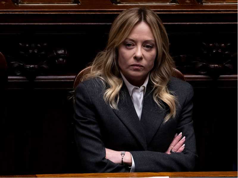 La presidente del consiglio Giorgia Meloni in parlamento durante l'informativa del 9 aprile 2026 (foto Getty Images)