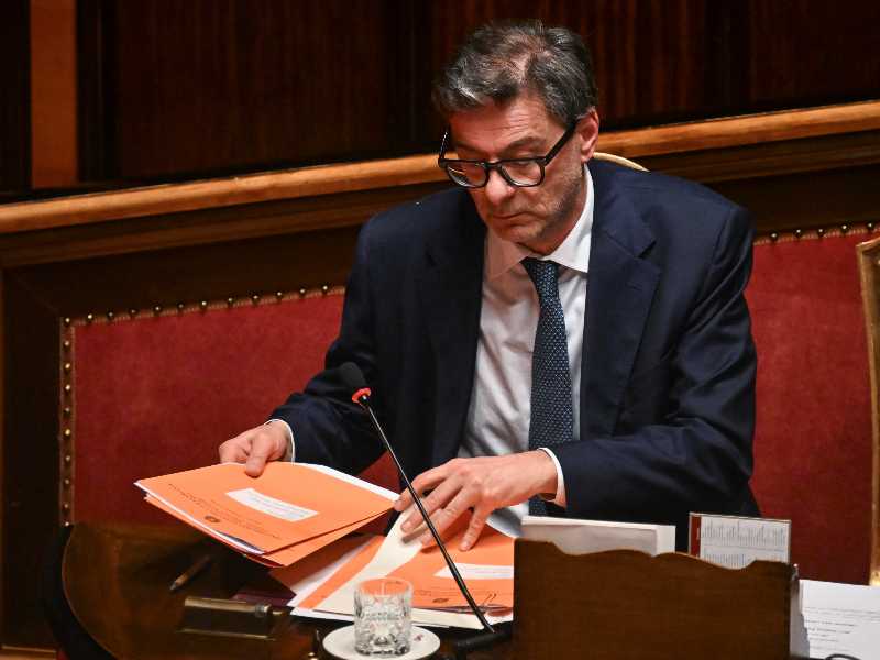 Il ministro dell'Economia, Giancarlo Giorgetti, durante il question time al Senato, Roma, 9 aprile 2026. ANSA/RICCARDO ANTIMIANI