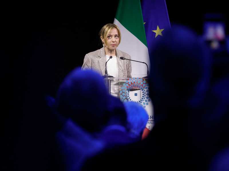 Italian Prime Minister Giorgia Meloni attends at the 76th National Assembly of Italian hoteliers' association Federalberghi in Rome, Italy 18 April 2026. ANSA/FABIO FRUSTACI