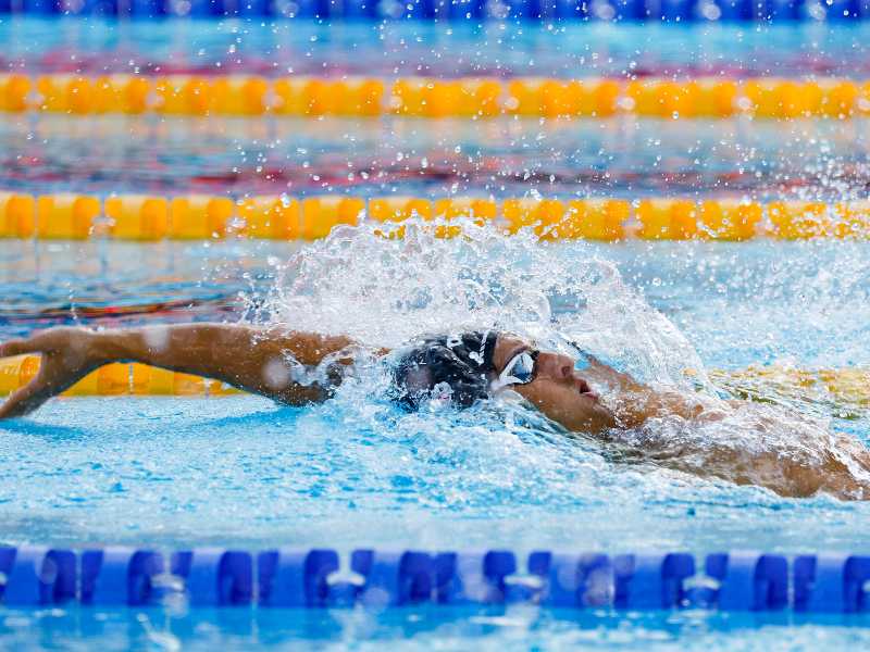 Michele Lamberti Michele durante la Settecolli Swimming Trophy del 2024 (foto di Fabio Frustaci per Ansa)