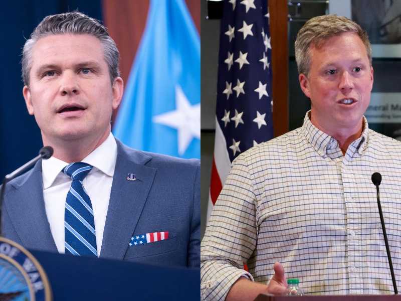 Il segretario alla Difesa Pete Hegseth (LaPresse) e il Segretario dell’Esercito Dan Driscoll (Ansa)
