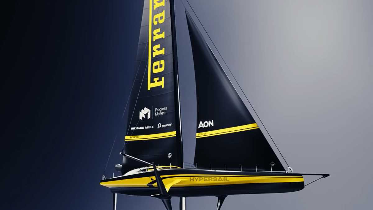 Immagine di Ferrari Hypersail, ecco la rivoluzione gialla alla caccia del record sul giro del mondo