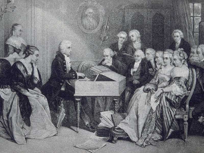 AUSTRIA - JANUARY 01:  Wolfgang Amadeus Mozart, Austrian composer. Woodcuts according to a painting. Printed by A. Hoelzer, Berlin. Publishing House: Moeser & Scherl, Berlin. Around 1785.  (Photo by Imagno/Getty Images)