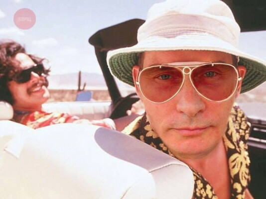 Putin in versione Raul Duke, protagonista di Paura e delirio a Las Vegas. Il fotomontaggio &egrave; diventato un cult per gli internauti non filoputiniani russi e ucraini